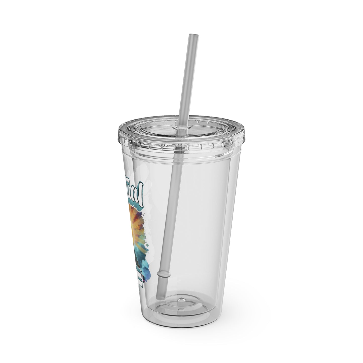 Spiritual AF Tumbler | 16oz Clear Sunsplash Cup with Straw | Vibrant Eco-Friendly Travel Mug for On-the-Go Hydration