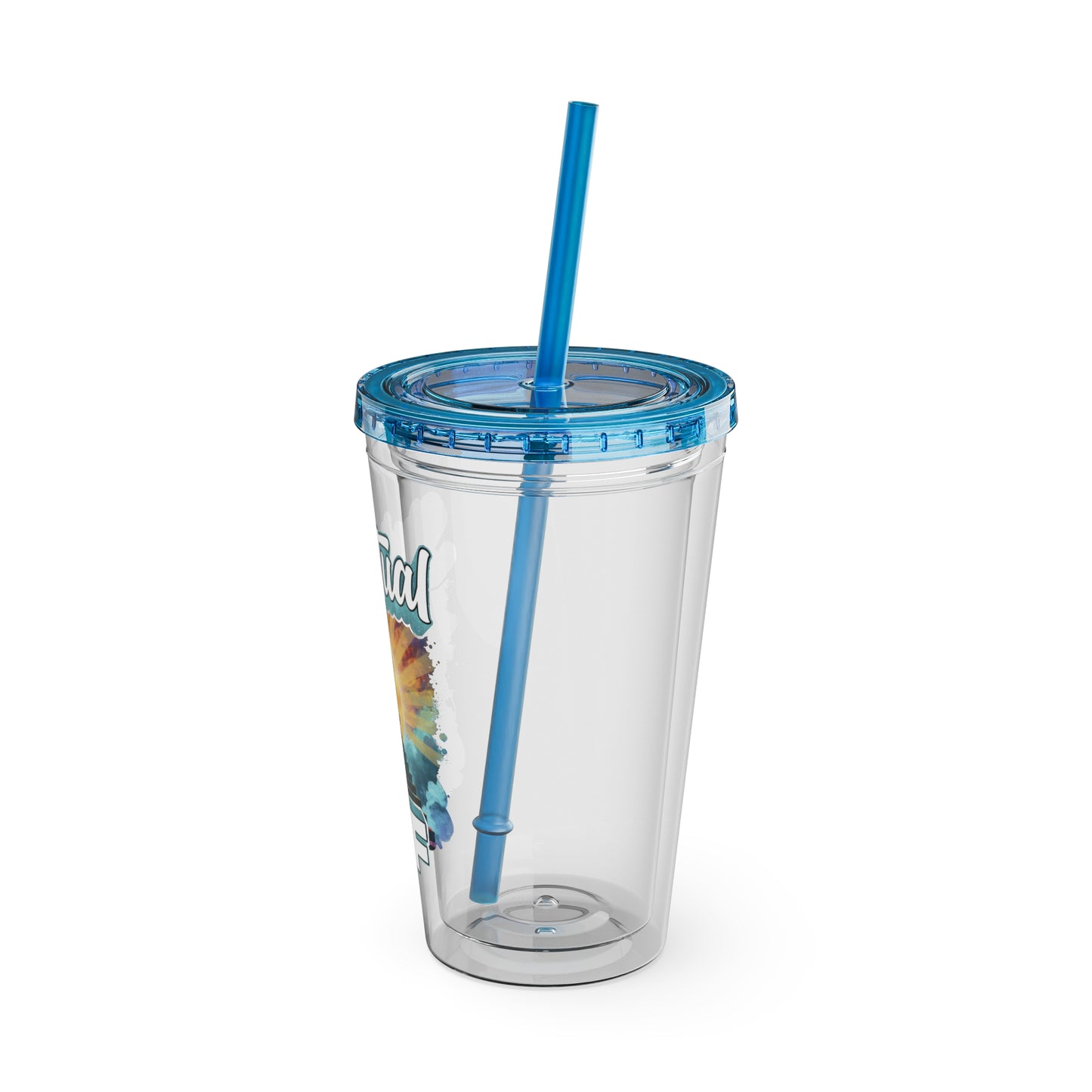 Spiritual AF Tumbler | 16oz Clear Sunsplash Cup with Straw | Vibrant Eco-Friendly Travel Mug for On-the-Go Hydration