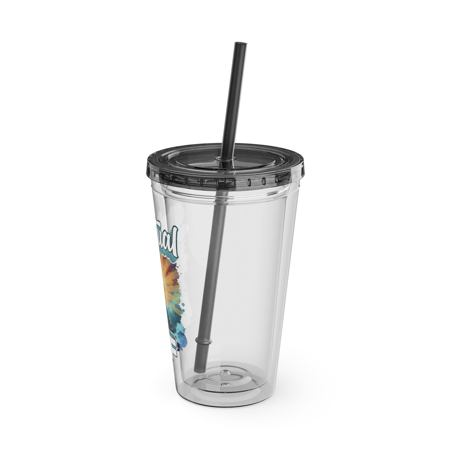 Spiritual AF Tumbler | 16oz Clear Sunsplash Cup with Straw | Vibrant Eco-Friendly Travel Mug for On-the-Go Hydration