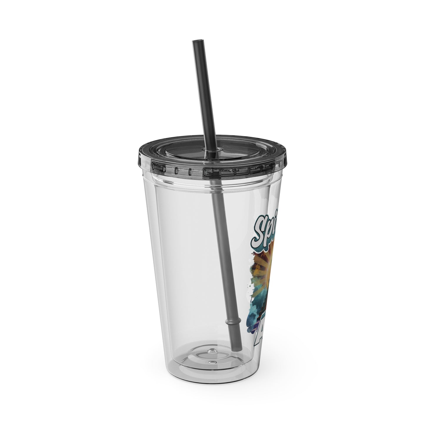 Spiritual AF Tumbler | 16oz Clear Sunsplash Cup with Straw | Vibrant Eco-Friendly Travel Mug for On-the-Go Hydration