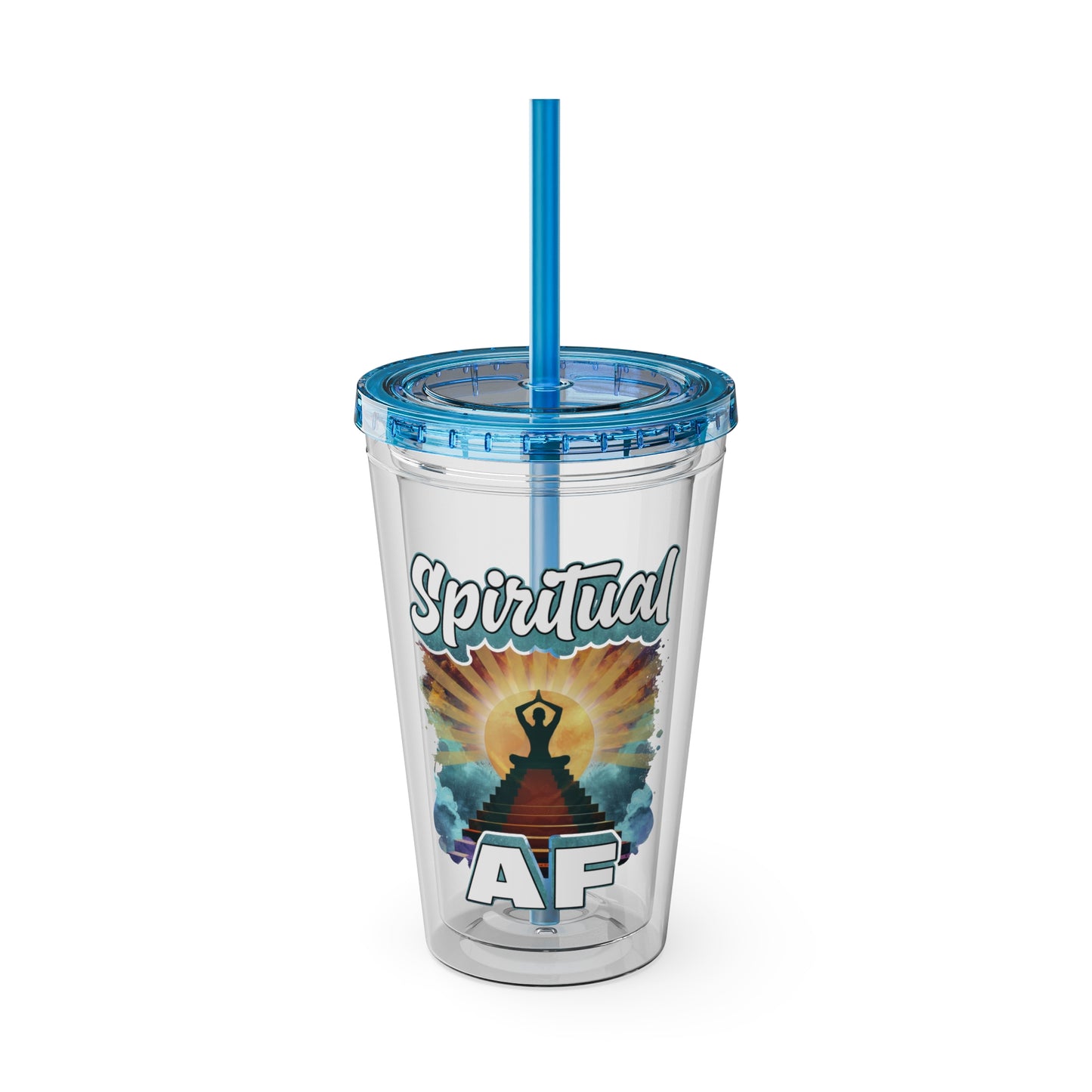 Spiritual AF Tumbler | 16oz Clear Sunsplash Cup with Straw | Vibrant Eco-Friendly Travel Mug for On-the-Go Hydration