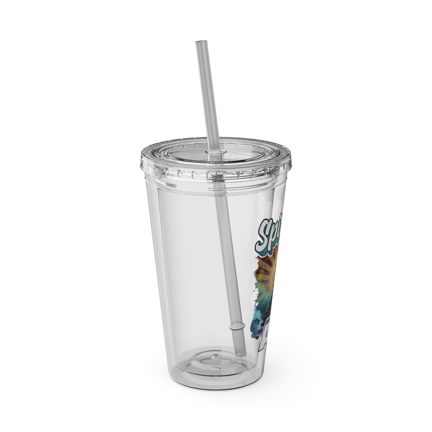 Spiritual AF Tumbler | 16oz Clear Sunsplash Cup with Straw | Vibrant Eco-Friendly Travel Mug for On-the-Go Hydration