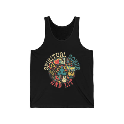 Spiritual Sober and Lit Unisex Jersey Tank