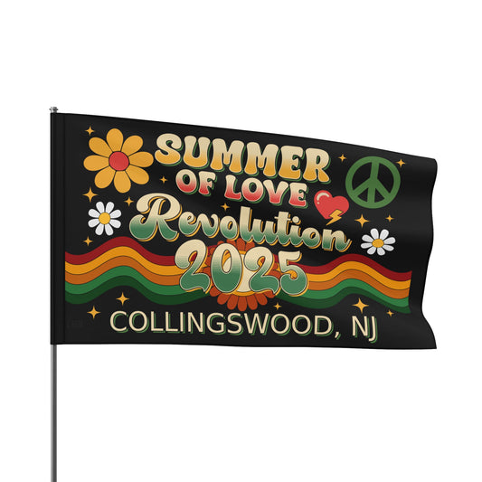Summer of Love Revolution Flag, Retro Festival Flag, Peace Sign Banner, Boho Home Decor, Collingswood NJ Flag