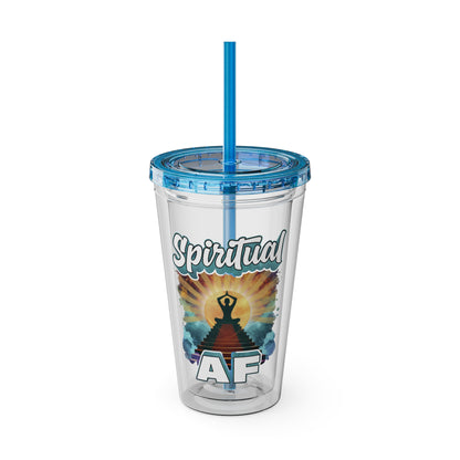 Spiritual AF Tumbler | 16oz Clear Sunsplash Cup with Straw | Vibrant Eco-Friendly Travel Mug for On-the-Go Hydration