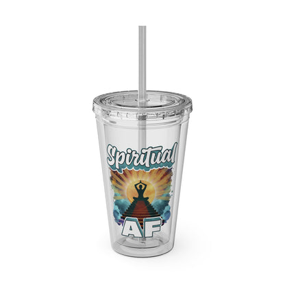 Spiritual AF Tumbler | 16oz Clear Sunsplash Cup with Straw | Vibrant Eco-Friendly Travel Mug for On-the-Go Hydration