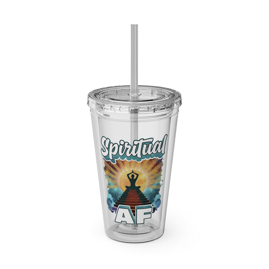 Spiritual AF Tumbler | 16oz Clear Sunsplash Cup with Straw | Vibrant Eco-Friendly Travel Mug for On-the-Go Hydration