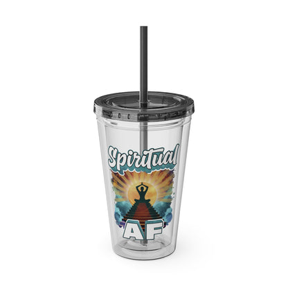 Spiritual AF Tumbler | 16oz Clear Sunsplash Cup with Straw | Vibrant Eco-Friendly Travel Mug for On-the-Go Hydration