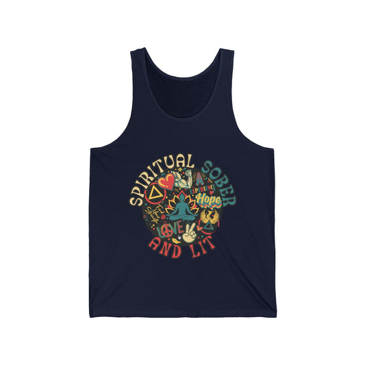 Spiritual Sober and Lit Unisex Jersey Tank